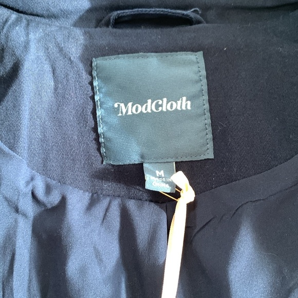Modcloth Women's Classic Imagination Trench Coat Swing Navy Blue Red NWT Size M - Picture 10 of 16